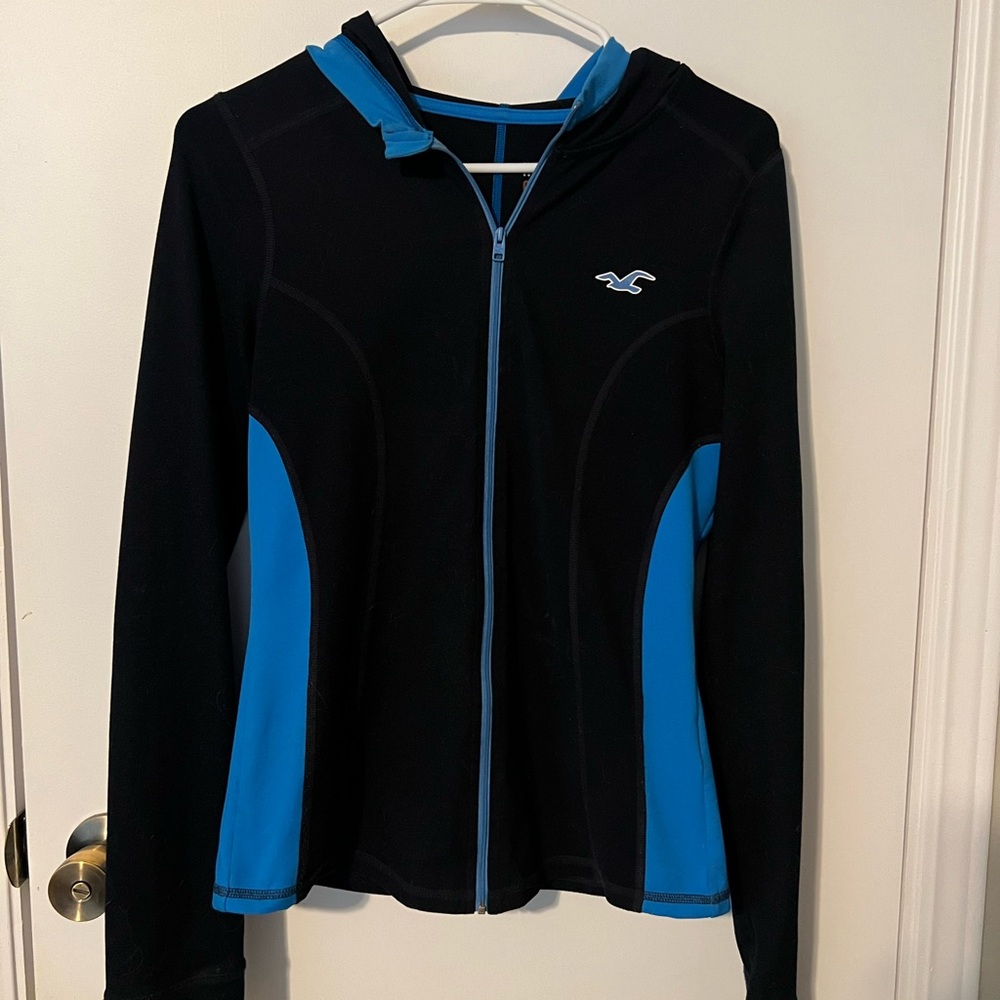 Black and Blue Hollister Zip-Up Hoodie